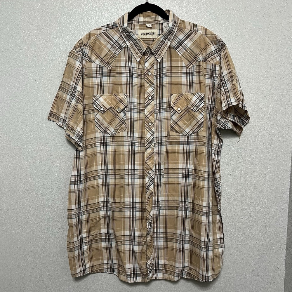 VTG Cody James‎ Multicolor Men's XXL Polyester Cotton Shirt Pearl Snaps Plaid